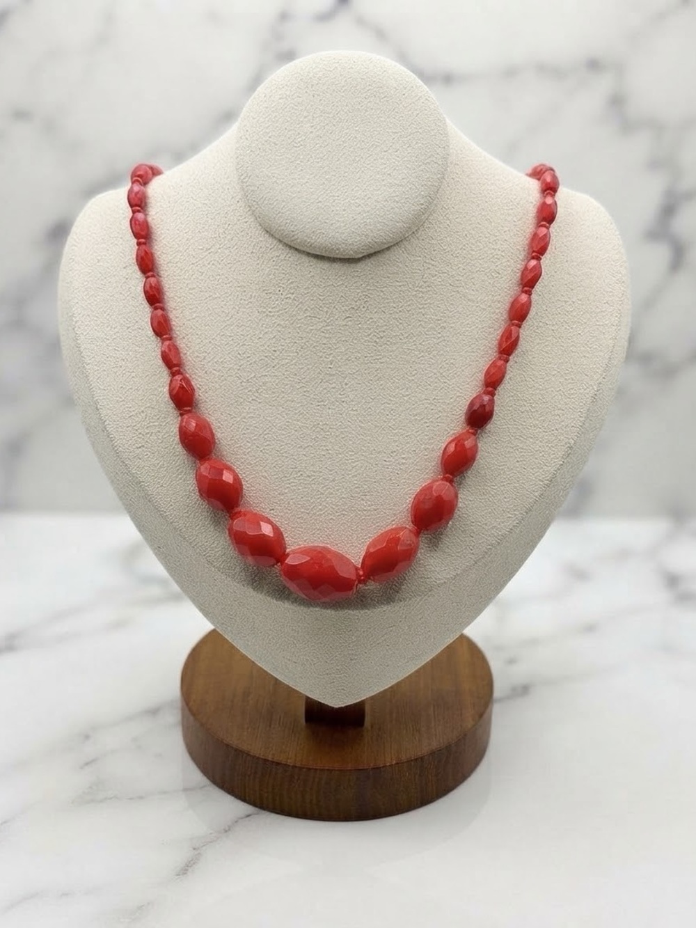 VTG "Made in Germany" Bright Cherry Red Faceted Beaded Choker Necklace